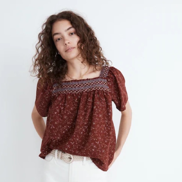 Madewell Tops - Madewell Square-Neck Smocked Top in Dotted Vines. Boho peasant. Size Small.